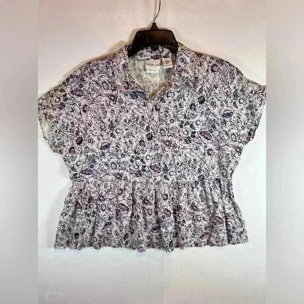 NWOT Rachel‎ Zoe size Med 100% linen floral babydoll top blouse cottagecore
